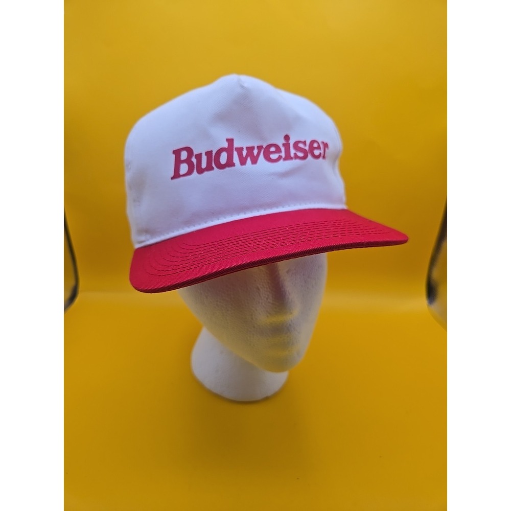 Vintage 90s Budweiser Snapback Hat | Two Tone White Red Stylemaster NOS